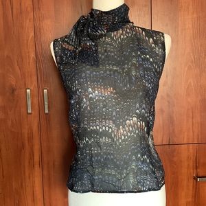 René Lezard Silk Sleeveless Top with Necktie
